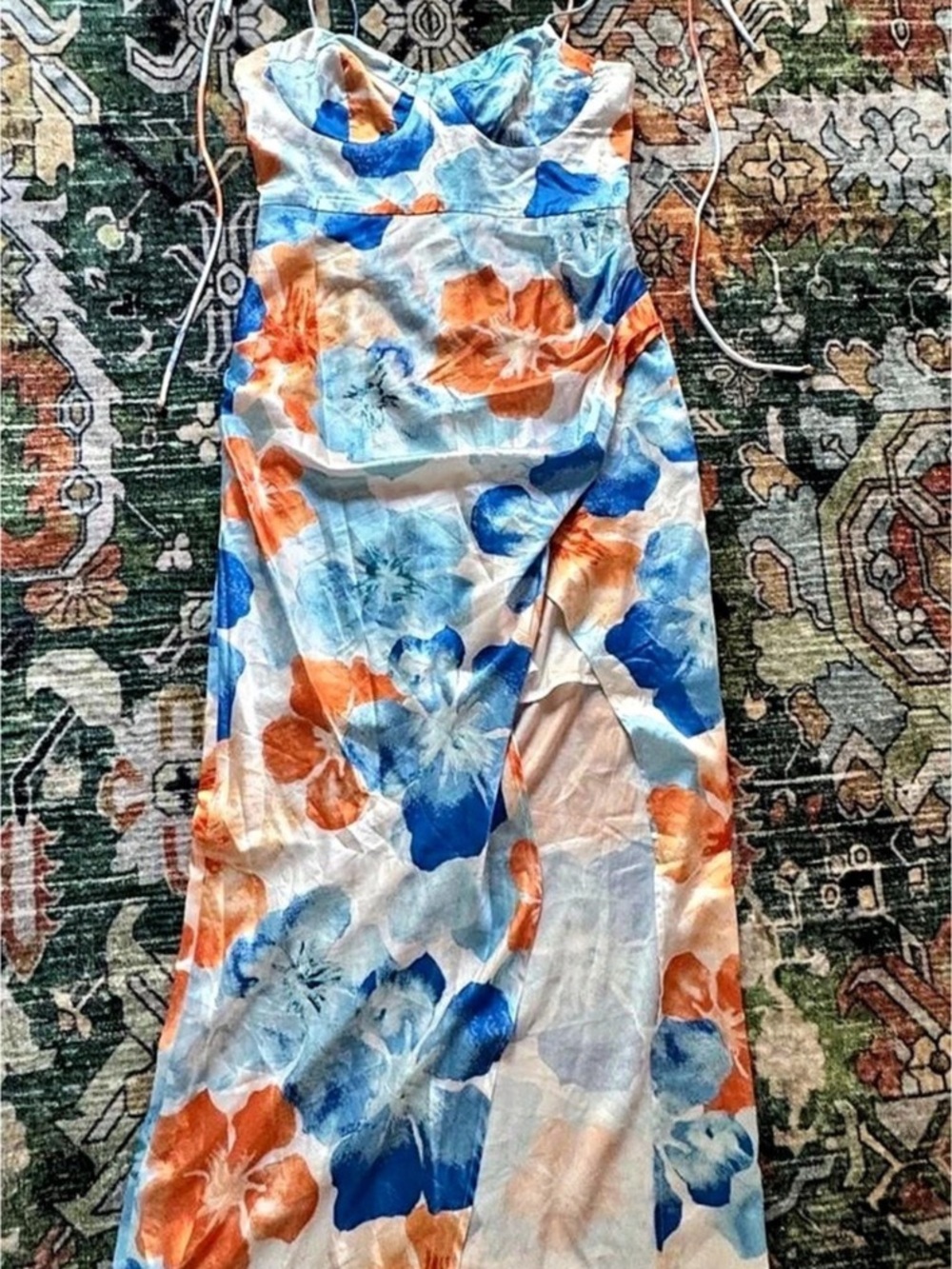 Hello Molly Floral Midi Dress in Blue & Orange Size Small